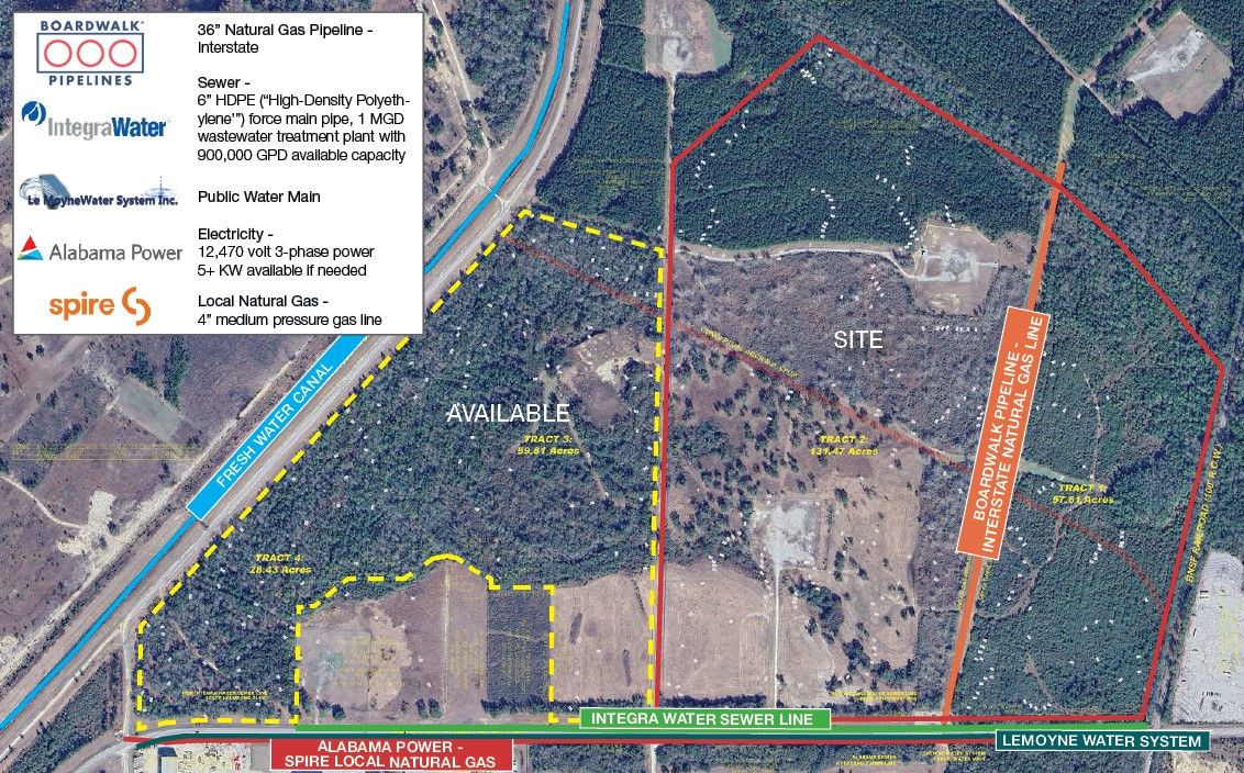 Aerial view showing Mobile Gateway Park site and surrounding land